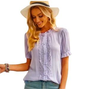🔴2 for 50🔴 Boutique blouse short sleeve violet with ruffles Sz. S.